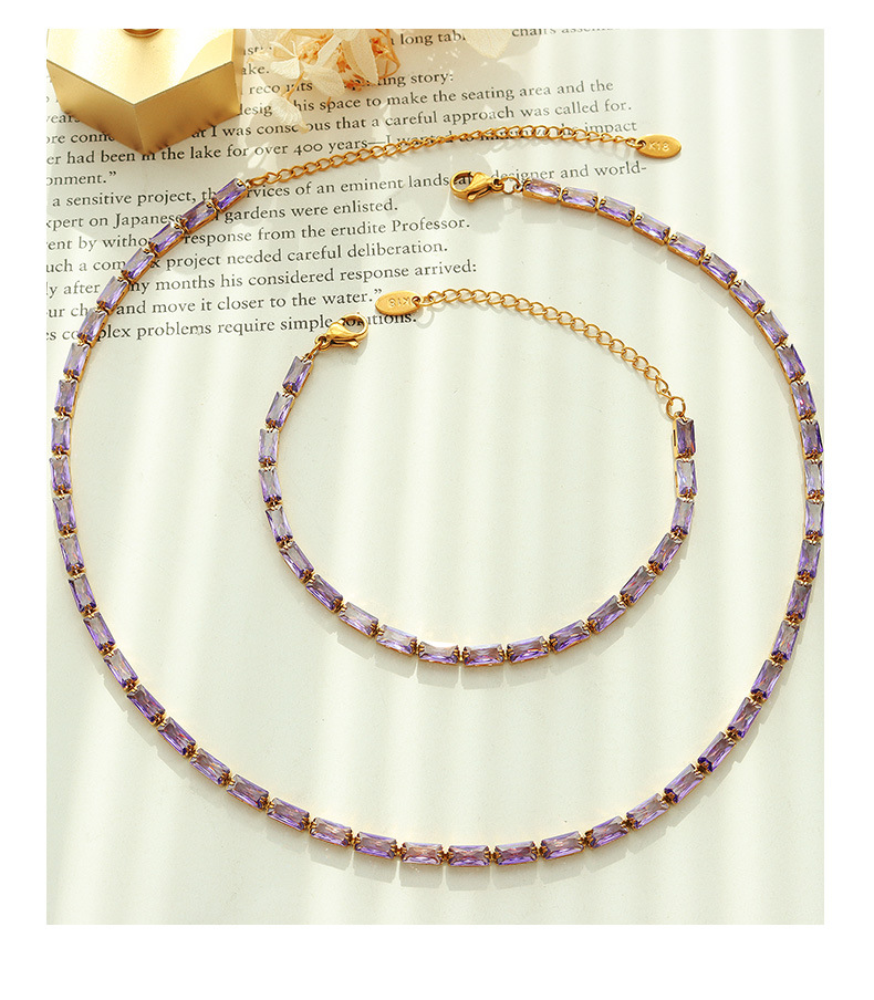 French Style Square Titanium Steel Inlay Zircon Womenu0027S Bracelets Necklace