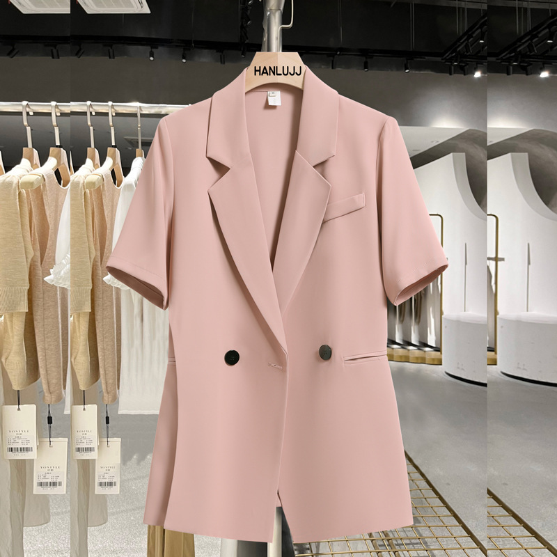 Women's Clothing Summer thin suit wide leg pants suit women's large size women's clothing fat MM 200 pounds loose short sleeved suit jacket_voghion.com