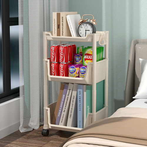 Floor-standing storage rack, multi-layer bookshelf, bathroom, living room, kitchen storage rack, bedroom movable bookcase, snack trolley