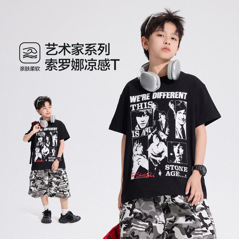 【Rolling Stones】Boys' Summer American Retro Short-Sleeve T-Shirt 2026 New Children's Ice-Feel Half-Sleeve Top