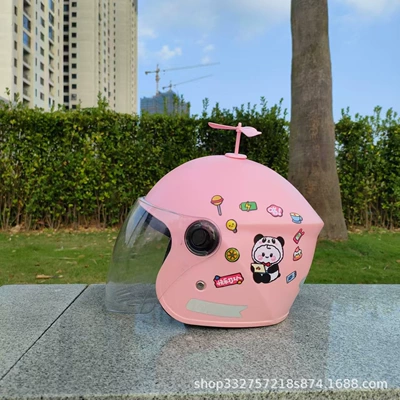 [A generation of hair] 3C certification Motosiklet kaskı (dəbilqə) - peach-pink-black-and-white-panda-transparent-long-mirror-pink-windmill-3c-childrens-3-10-and-a-half-years-old-helmet