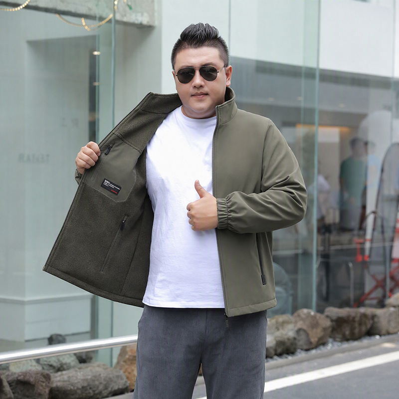 Cross-border men's autumn and winter plus-size loose-fitting fleece-lined thickened windbreaker casual work jacket Cross-border men's autumn and winter plus-size loose-fitting fleece-lined thickened windbreaker casual work jacket