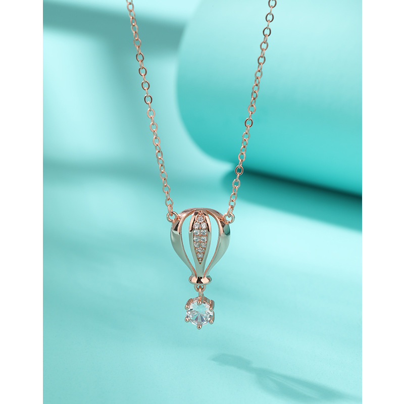 Collar de plata esterlina 925 nicho de diseño femenino estilo japonés coreano simple oro rosa diamantes colgante de globo caliente cadena clavícula