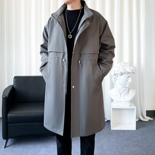 High-end Sense Mid-length Windbreaker Men's Coat Spring and Autumn Outdoor Casual Collar Coat Loose Simple Men's Jacket