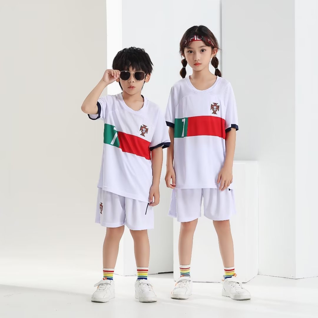 22-23 Portugal away white No. 7 C Luo football uniform suit children's digital printed jersey 14-30 size