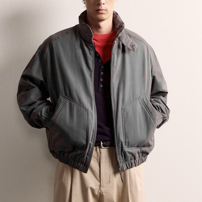 Original European and American fashion men's stand-up collar quilted loose-fit jacket, cotton-padded coat 6318/369, charcoal gray outerwear