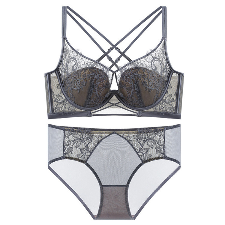 8738 Encaje de alta gama y pasado transpirable ropa interior hueca sexy pecho pequeño recogido sujetador de espalda hermoso anti-caída