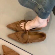 韩版单鞋女2025新款春秋尖头细带浅口时尚内增高晚晚风平底鞋