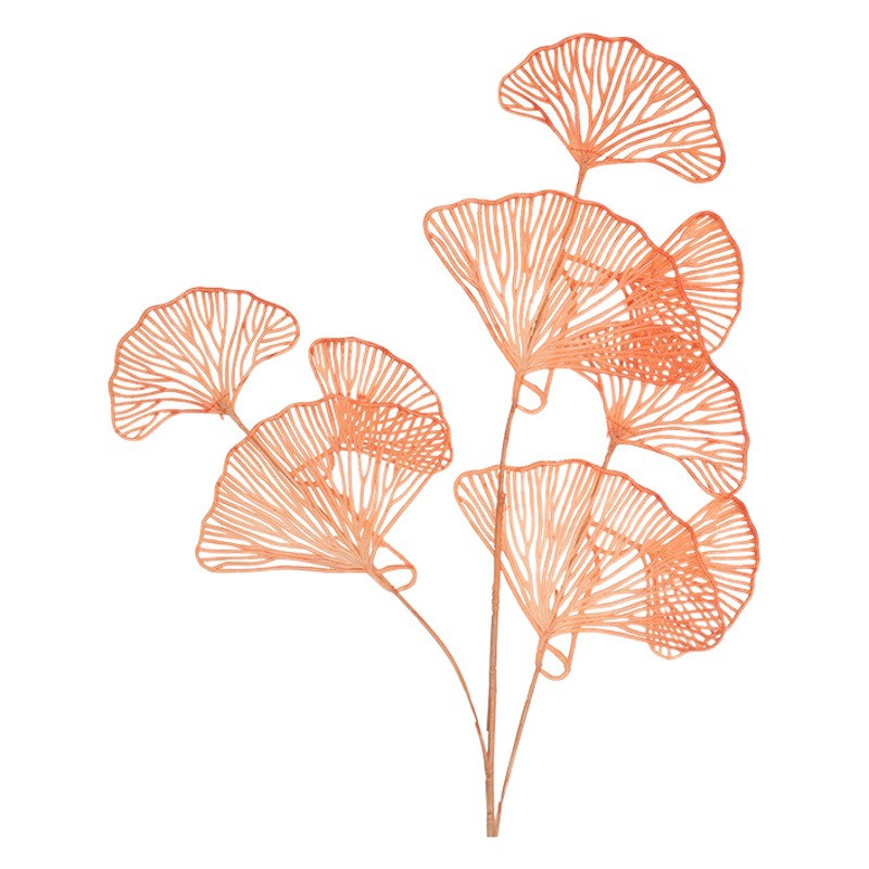 Malla de plástico artificial 3-tenedor hoja de abanico de oro hoja de ginkgo decoración de la boda accesorios de fotografía decoración de muebles ventilador de oro