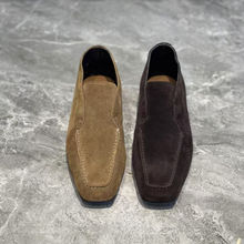 2025秋新款真皮时尚百搭运动休闲鞋平底舒适轻便一脚蹬方头女单鞋