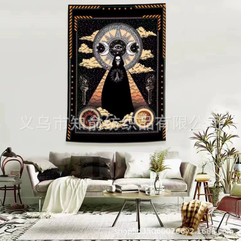 Tapestry solar-powered wall hanging, 95×73–180×230 cm sizes, lightweight decorative cloth with LED lights
