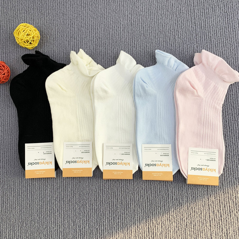 WA092 South Korea Kikiya Early Spring New Candy Color Solid Color Pleated Side Socks Women's Cotton Socks