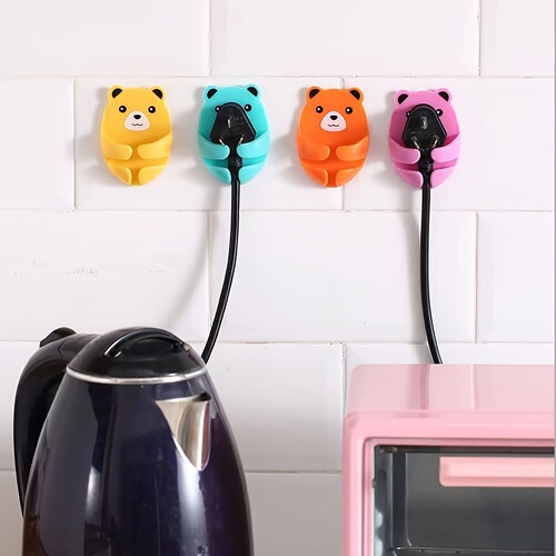 Hole-free plug fixing adhesive hook kitchen wall hanging organizer strong traceless hook electrical plug cord organizer fixed clip