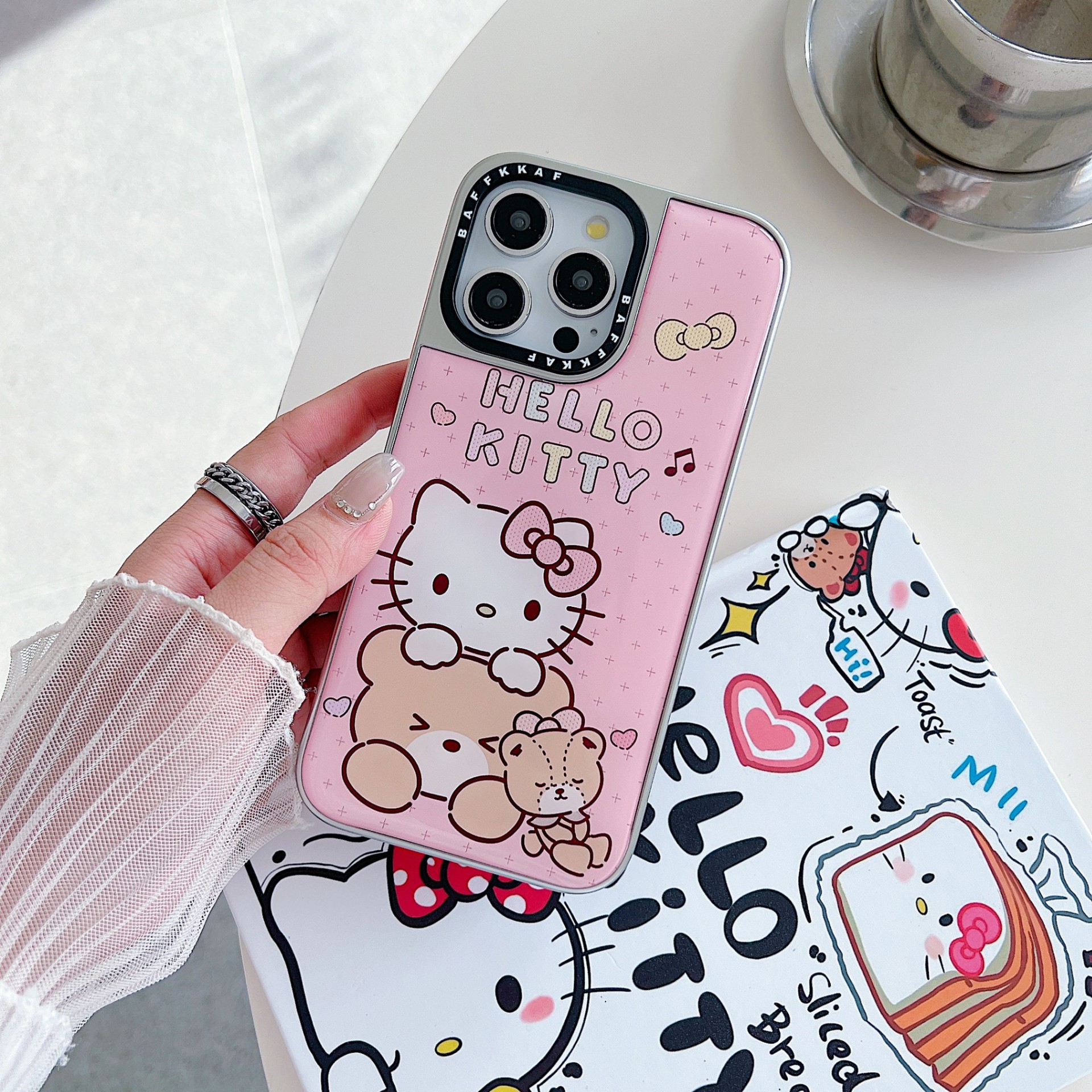 Gilded Glue Bear Hello Kitty Suitable for Iphone16Promax Apple Iphone15 Anti-Fall Case 14 Simple