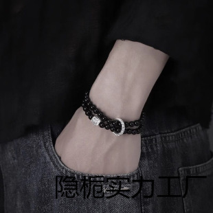 Pure Silver Bracelet Men's Obsidian Auspicious Cloud Safety Buckle Sterling Silver Bracelet Valentine's Day Birthday Gift for Boys