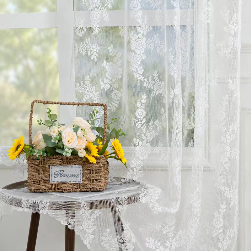 New foreign trade product: lace sheer curtains, white sheer curtains, cross-border best-selling rod-mounted window sheer curtains