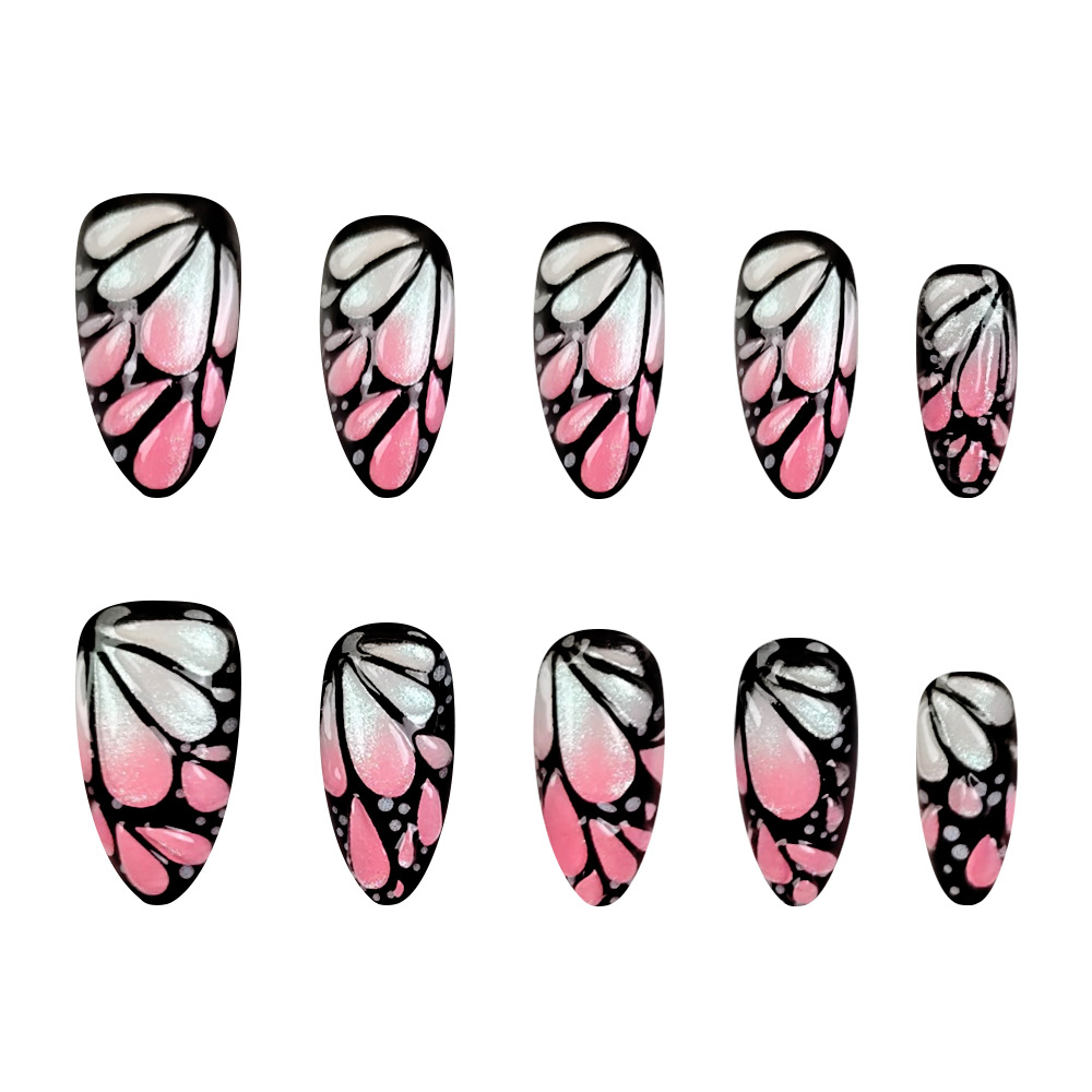 Europa y los Estados Unidos 3D colorido mariposa manicure fantasía atractiva para usar uñas de almendras 24 piezas de parche de uñas falsas image 5