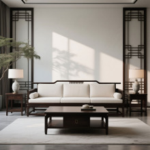 新中式乌金木黑檀木全实木布艺沙发高档别墅套房客厅全屋家具