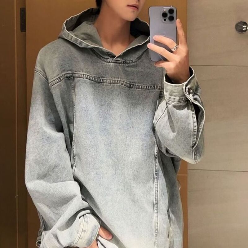 Early autumn Denim coat men's Paris washed retro Jay Chou same style Denim hooded loose sweater coat fashion Early autumn Denim coat men's Paris washed retro Jay Chou same style Denim hooded loose sweater coat fashion