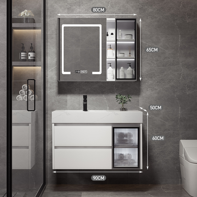 Shiqi Placa de roca gabinete de baño combinación de luz de lujo moderno simple baño mesa de lavado lavabo gabinete