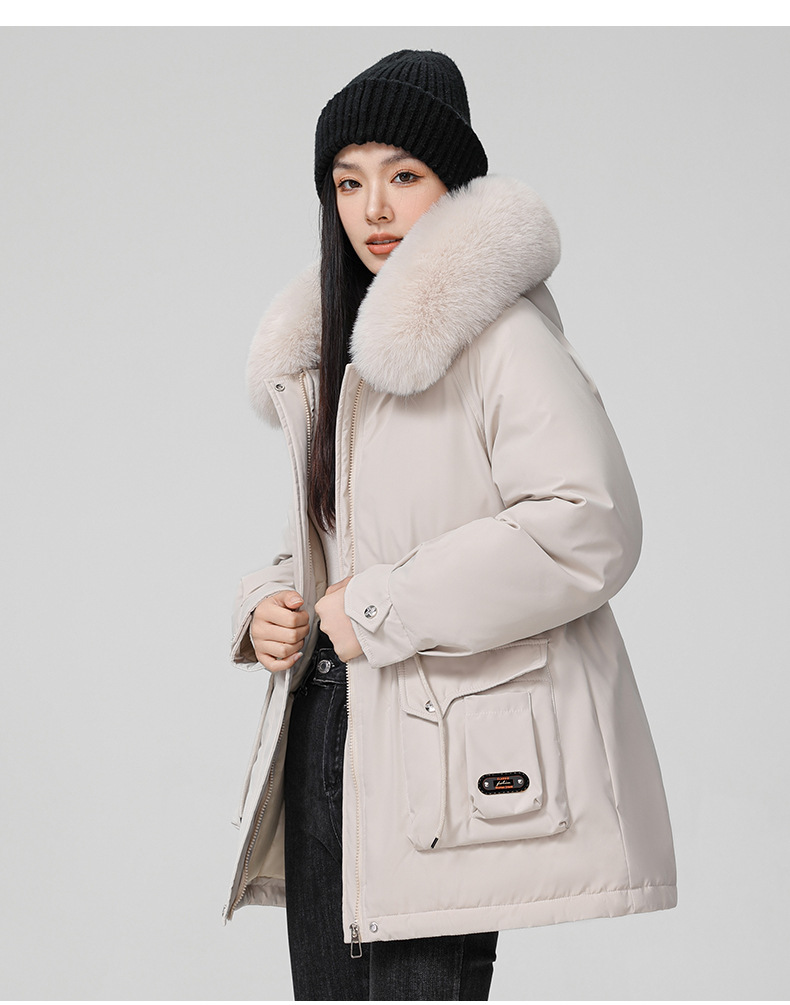 Cross border clothing with padding thickening to overcome women's short 2024 winter new style big fur collar slim fit_voghion.com
