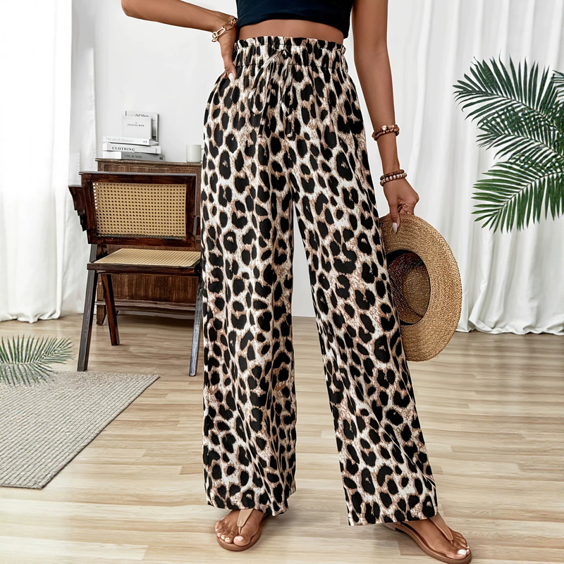 New European and American cross-border leopard print casual pants, women's straight-leg pants, trendy wide-leg long pants New European and American cross-border leopard print casual pants, women's straight-leg pants, trendy wide-leg long pants