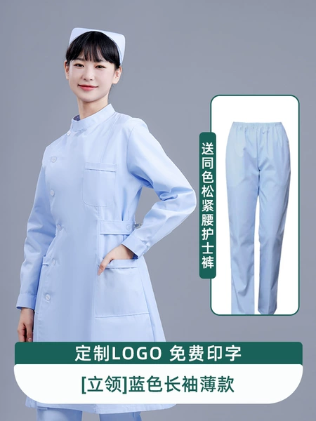 Blue long-sleeve, nurse uniform