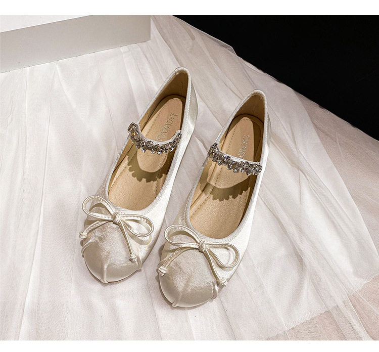 Giày búp bê nữ Mary Jane mũi tròn đế bằng, gót thấp 1–3 cm — Lụa thật màu hồng, Lụa thật màu trắng, Màu xanh lam lụa thật chi tiết 26