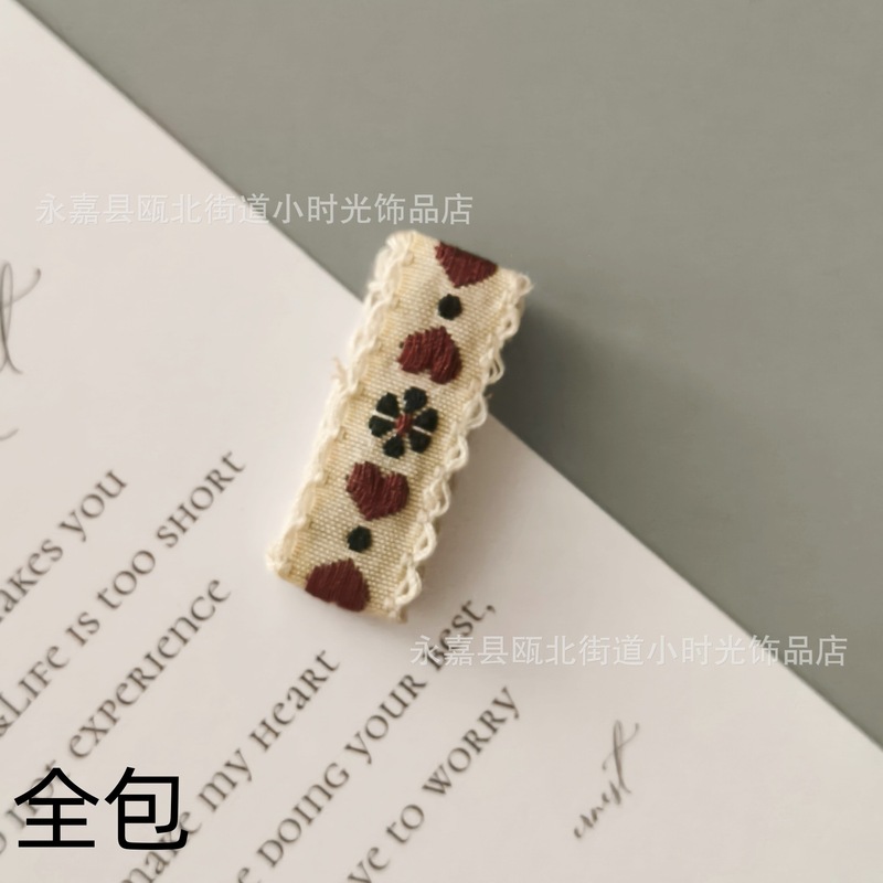 新しい子供の刺繍愛の花波状エッジフルカバー布半完成ヘアピンベビー前髪クリップアクセサリー材料|undefined