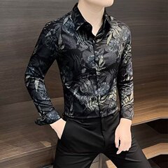 花のシャツの男性の長袖の高級感のごろつきのかっこいい紳士服の2025新型の春の服の上着の男性式の花のシャツの男性のタイプ