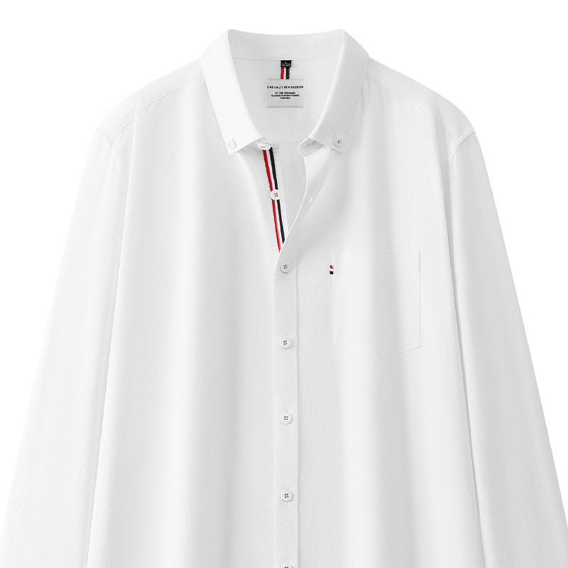 Men's long-sleeved shirt, spring/autumn style, button-down collar, solid color, business casual, wrinkle-resistant, with pockets, suitable for young and middle-aged men Men's long-sleeved shirt, spring/autumn style, button-down collar, solid color, business casual, wrinkle-resistant, with pockets, suitable for young and middle-aged men