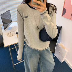Emis撞色拼马斯明线螺纹打底衫长袖T 25早秋韩系慵懒风显瘦减龄女