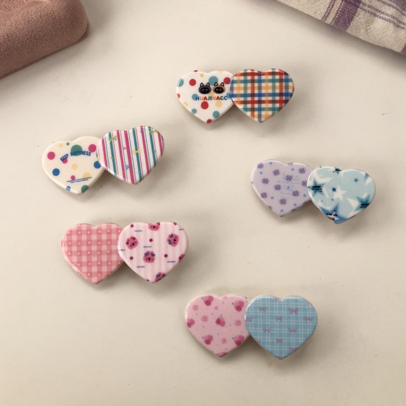 Holiday, Street Occasion IG Style Sweet Women's Color Block Heart Shape Plastic Hair Clip