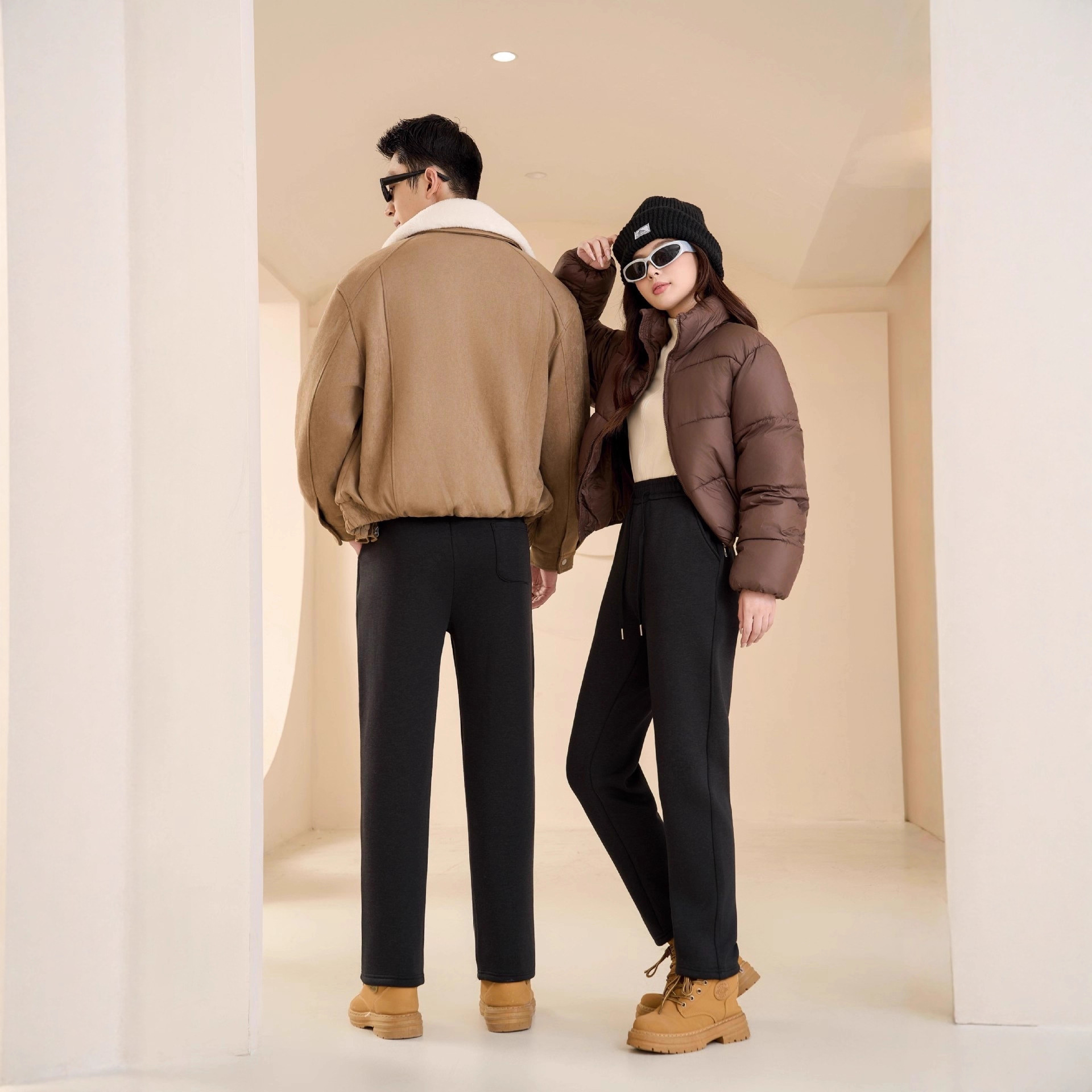 秋冬季男女情侣同款羊毛蚕丝考拉绒休闲裤萝卜锁温保暖新款休闲裤