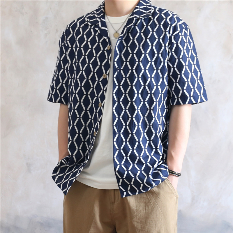 American Retro Hawaiian Cuban Collar Loose Shirt for Men, Summer Ins Trendy Cool Short-Sleeve Printed Shirt for Men American Retro Hawaiian Cuban Collar Loose Shirt for Men, Summer Ins Trendy Cool Short-Sleeve Printed Shirt for Men