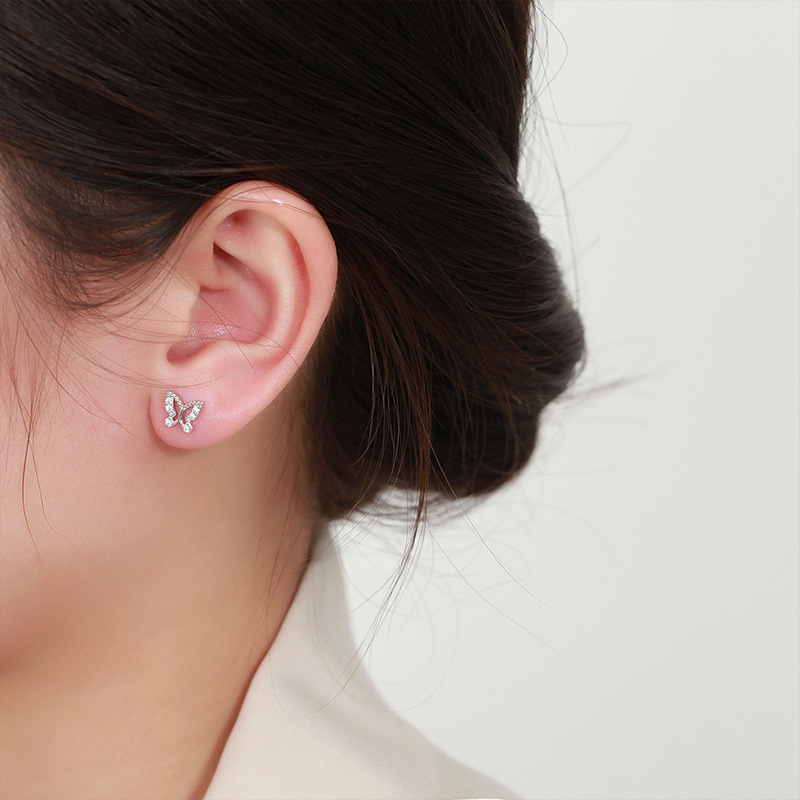5g Weight Zircon Inlay Material Ear Studs Classification 1 Pair Quantity Daily Occasion 1 Pair 925 Sterling Silver Zircon Butterfly Ear Studs