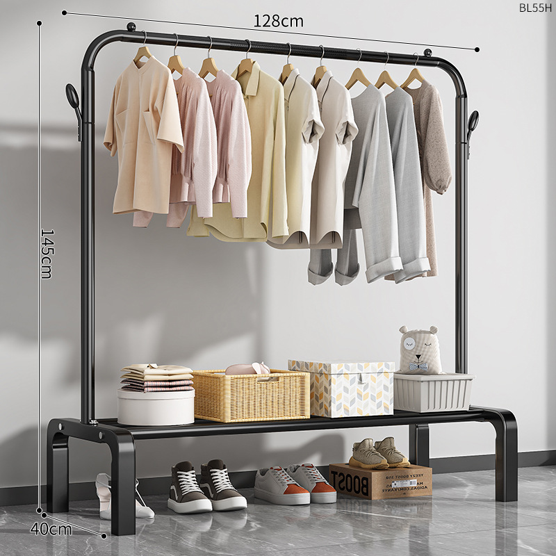 **【강조】 블랙 외봉 행거 130cm + 2구 후크**