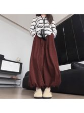 秋春夏复古垂感宽松显瘦休闲阔腿花苞灯笼裤加绒加厚百搭束脚卫裤