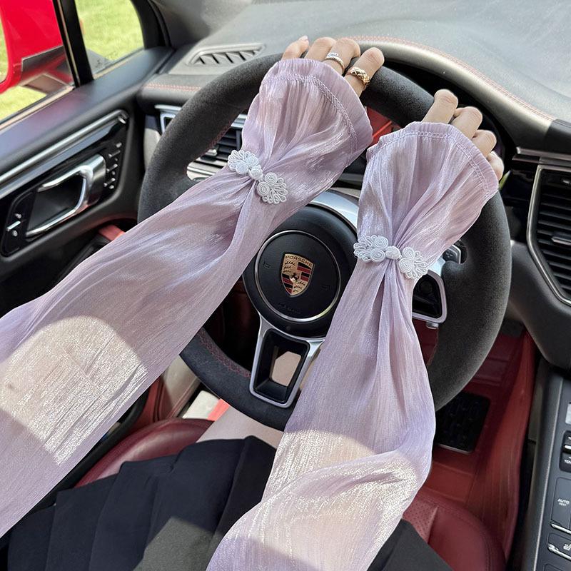 Mangas de hielo, mangas de protección solar, verano nuevo estilo, protector de brazo de conducción, mangas acampanadas sueltas, hebilla de disco de estilo nacional, mangas de hielo, mangas de seda de hielo, mangas de seda de hielo, mujeres