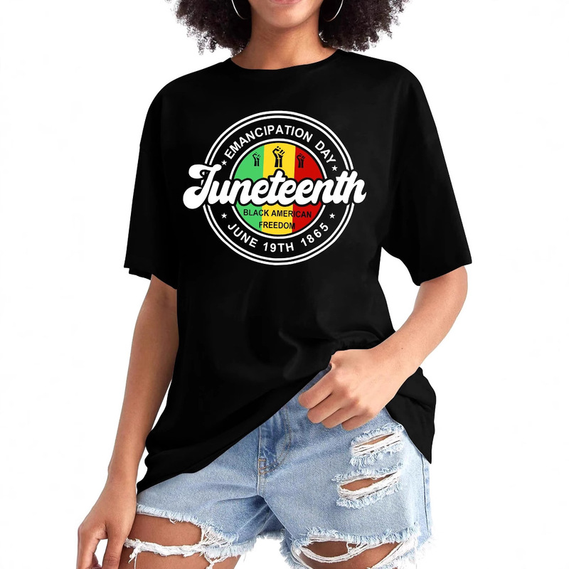 Juneteenth 1865 Printed Fashion Short-Sleeved T-Shirt European and American Loose Pullover Top Cross-Border New Style