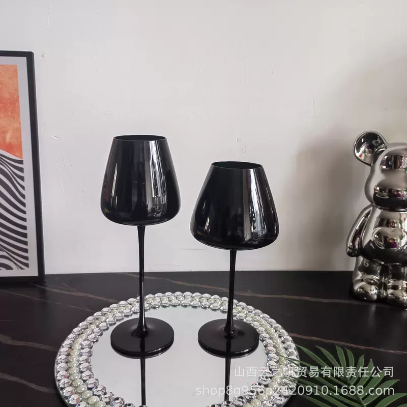 Black glass wineglass, home decor