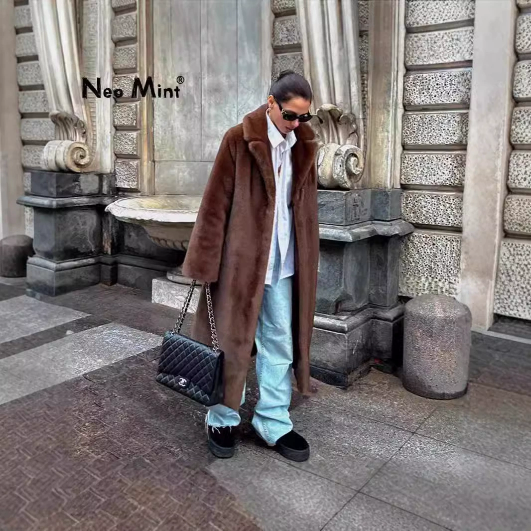 Зимнее пальто в европейском и американском стиле из искусственного меха норки, свободного кроя, коричневое, от Amazon AliExpress