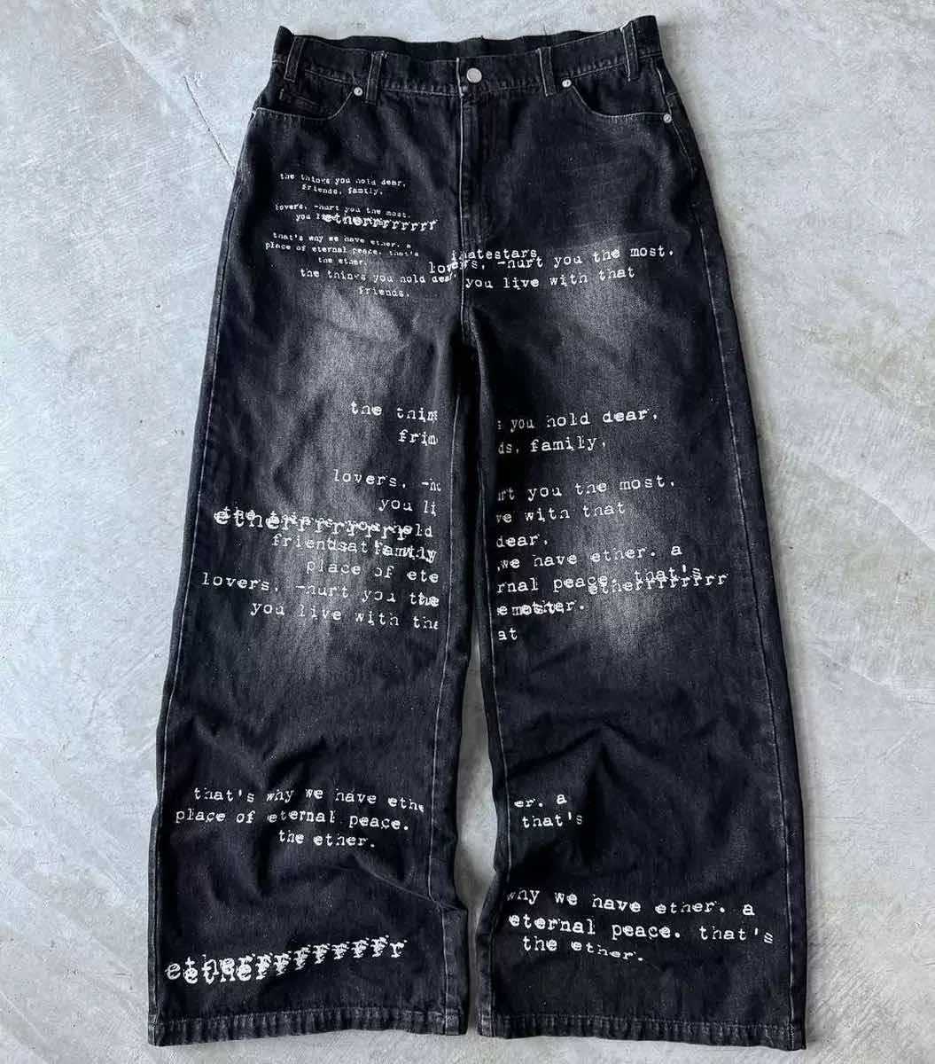 2025 Amazon Europa y América Cross-border street americano retro hip-hop suelto baggy letra estampado jeans hombres