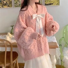 V领软糯麻花毛衣女秋冬新款宽松外穿慵懒风设计感小众套头针织衫