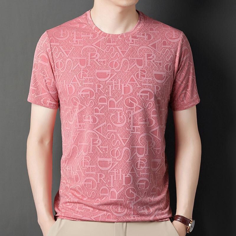 Men's Jacquard Ice Silk Cool-Feel Ultra-Lightweight Short-Sleeve T-Shirt, Round Neck Half-Sleeve Top, Trendy Ice Silk Short-Sleeve T-Shirt for Men Men's Jacquard Ice Silk Cool-Feel Ultra-Lightweight Short-Sleeve T-Shirt, Round Neck Half-Sleeve Top, Trendy Ice Silk Short-Sleeve T-Shirt for Men