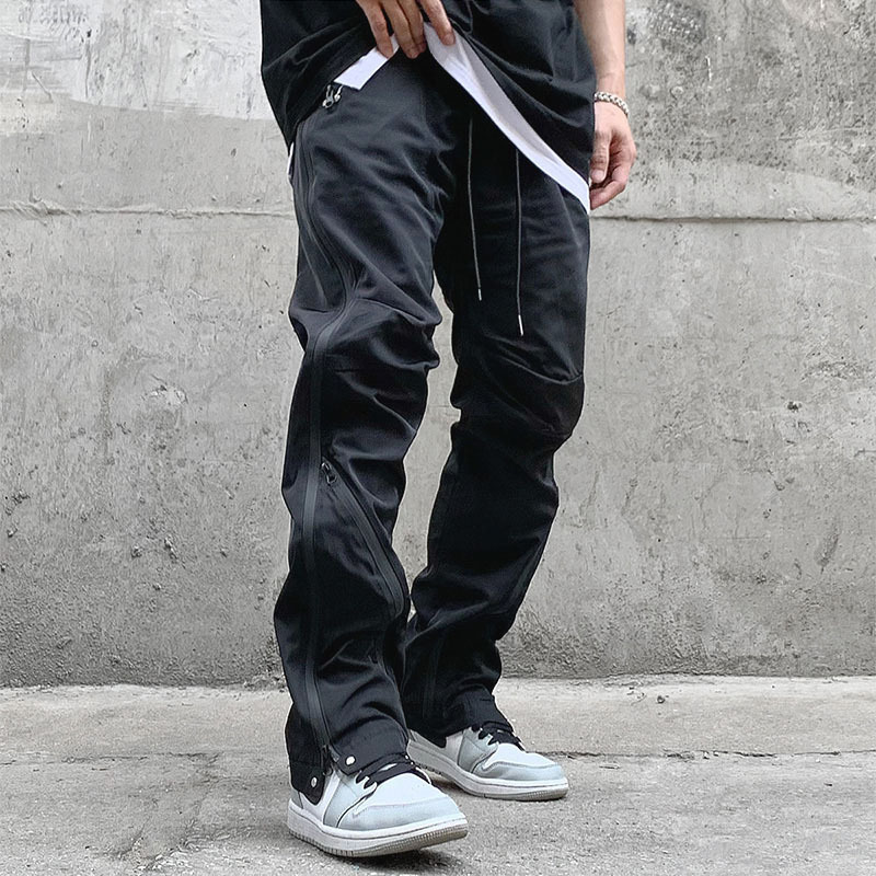American high street fashion brand casual pants nylon adhesive trousers men's zipper functional style straight loose national fashion vibe style