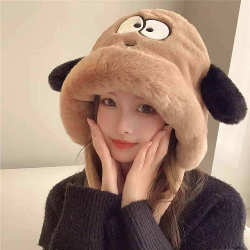 ぬいぐるみクマの帽子女性のための秋と冬 2025 新しいかわいい顔が見える小さな防風暖かい耳保護多用途プルオーバー帽子
