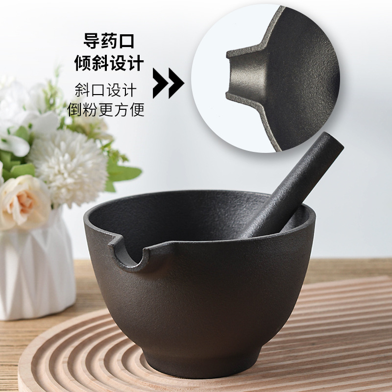 Pequeña Felicidad de hierro fundido 15cm máquina de mortero sin recubrimiento de molienda de materiales medicinales de apisonamiento de riego hogar triturador de pimienta