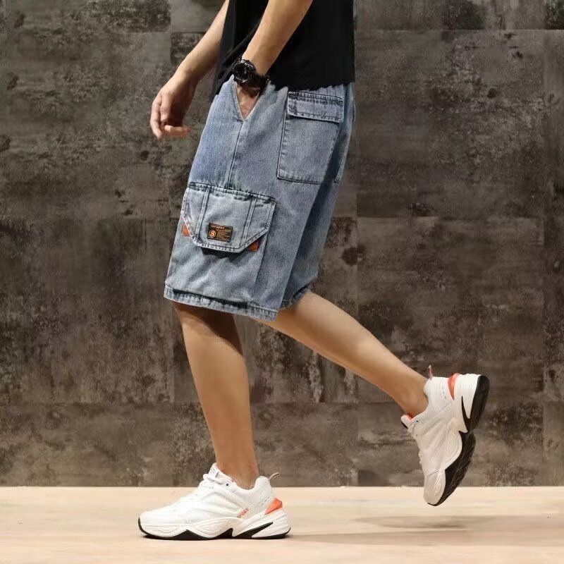 Cargo Denim Shorts Men 2025 Summer Thin Loose Plus Size Mid-Length Trendy Wear-Resistant Wide-Leg Knee-Length Shorts