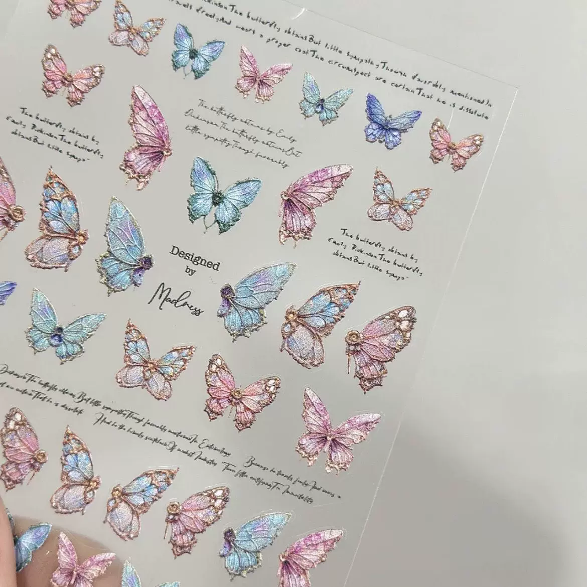 蔷薇蝴蝶浮雕立体美甲贴纸韩系3D学生可爱diy防水美甲贴装饰贴